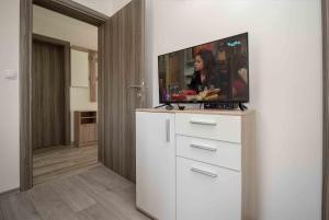 a living room with a tv on a white dresser at Apartment Miske in Ivanica