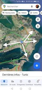 a screenshot of a map with arrows on it at Les jardins in Tunis