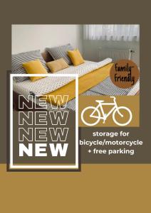 un poster di una camera con letto e bicicletta di LA CASA GRADSKI VRT modern family apartment with lockable bike storage a Osijek