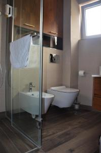 a bathroom with a shower and a toilet and a sink at Casa Nuova in Kotor