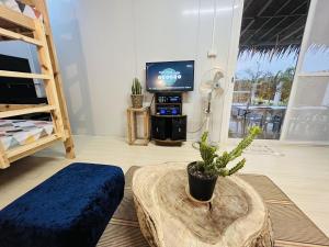 - un salon avec un canapé, une table et une télévision dans l'établissement Kaha Briones Family Guest House, à Tarlac