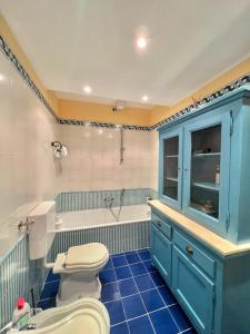 a bathroom with a blue cabinet and a toilet and a tub at Sulle piste di Limone Piemonte in Limone Piemonte