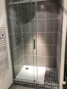a shower with a glass door in a bathroom at La Maison Des Sources ( wifi ) in Veules-les-Roses