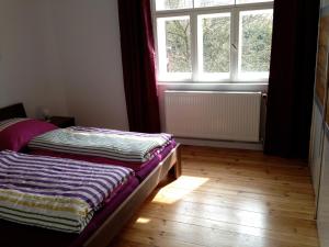 1 dormitorio con 1 cama frente a una ventana en Schöne Wohnung Nahe Engl. Garten en Múnich
