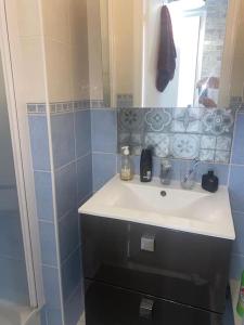 ein Bad mit einem Waschbecken und einem Spiegel in der Unterkunft Appartement à Paris in Le Raincy