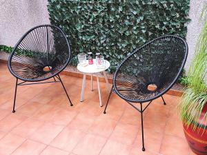 zwei Stühle und ein Tisch vor einer Pflanze in der Unterkunft Fogar Florida in Vigo