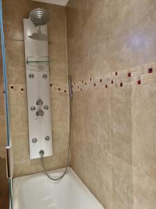 a bathroom with a shower with a tub at LengaUsh in Ushuaia