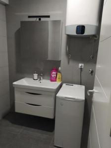 a small bathroom with a sink and a toilet at Apartman NOA EXCLUSIVE in Trebinje