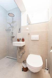 łazienka z toaletą i umywalką w obiekcie Gemütliches Apartment Neustadt w Bremie