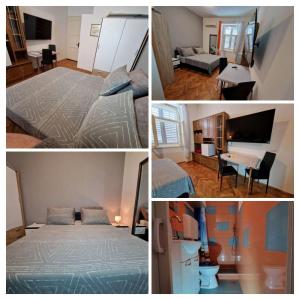 a collage of four pictures of a bedroom and a bed at Central Jardin Guest House Split in Split