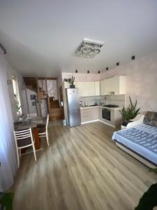 a large room with a bed and a kitchen at Сдам дом у моря (новый дом) 9-ая Фонтана in Odesa