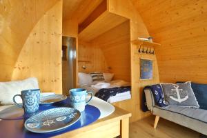 a log cabin with a room with a bed at Hausboot Captain Sparrow in Gager