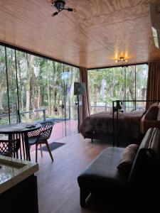 a living room with a bed and a table at Lofts a 2km da Catedral, Pet Friendly, Wi-fi 1gb, Ar condicionado in Canela