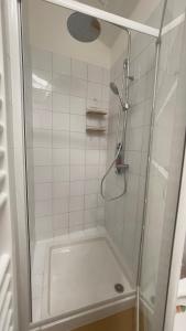 a shower with a glass door in a bathroom at TINTORIA in Parma