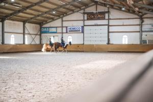 two people riding horses in a large arena at Hotel Restaurant D'n Dries in Drunen