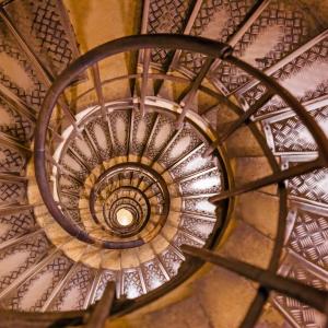 an overhead view of a spiral staircase at TOC Hotel Las Ramblas in Barcelona