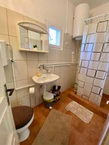 a bathroom with a sink and a toilet at Idila pod Rtnjem - Najam cele vikendice sa bazenom in Ilino