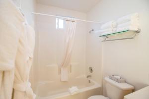un bagno bianco con doccia e WC di Stunning Oceanview Shelter Cove! by OceanviewHotTubs Oceanfront! Tesla EV station a Shelter Cove