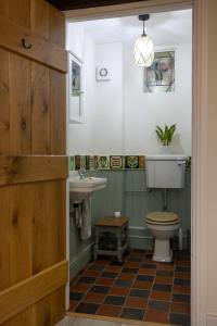 a bathroom with a toilet and a sink at Family Country Cottage with Stunning Mountain Views in Myddfai