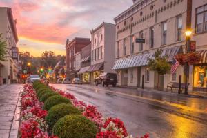 una calle de la ciudad con una fila de flores en la calle en Fairfield Inn & Suites Lewisburg, en Lewisburg