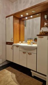bagno con lavandino e specchio di Arctic Circle Luxury House a Rovaniemi
