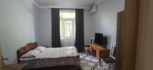 Hotel Posta Khulo في Khulo: غرفة نوم بسرير وتلفزيون ونافذة