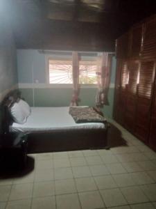 Schlafzimmer mit einem Bett vor einem Fenster in der Unterkunft Grace and favour guest house in Douala