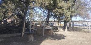 a park with a bench and trees and a fence at Del Fundador in San Luis