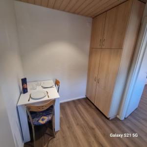 mały pokój ze stołem i szafką w obiekcie Mountain - Lake Apartment 3 w mieście Wilderswil