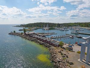 an aerial view of a marina with boats in the water at Femöre Marina in Oxelösund