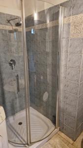 La salle de bains est pourvue d'une douche avec une porte en verre. dans l'établissement Chez Taii, à Serralta