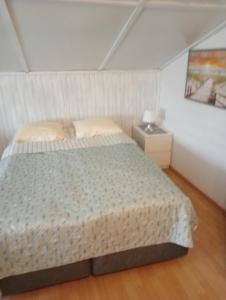 1 dormitorio con 1 cama grande y mesita de noche en willa MARINA SUN en Władysławowo