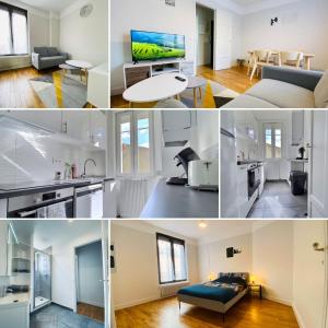 a collage of photos of a kitchen and a living room at Cozy Appart' 2 Centre ville proche gare Massy - Cozy Houses in Massy