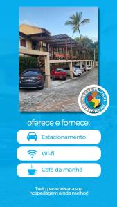 Captura de pantalla de una página de un hotel con coches aparcados delante en Pousada Pangea Tropical en Arraial d'Ajuda