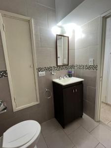 a bathroom with a toilet and a sink and a mirror at DEPARTAMENTO PLAYA MIRAMAR in Miramar +30 photos