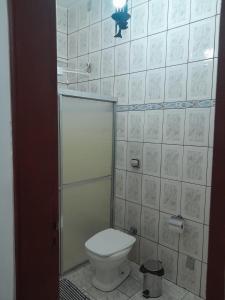 La salle de bains est pourvue de toilettes et d'une cabine de douche. dans l'établissement POUSADA PARLATORIUM, à Tiradentes