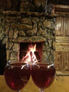 two glasses of wine in front of a fireplace at Uysallar Koy Evi in Gokceada Town
