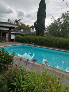 a swimming pool in the yard of a house at La Granja de Papá Alberto in Puembo