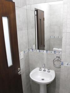La salle de bains est pourvue d'un lavabo et d'un miroir. dans l'établissement Fica à vontade, à San Salvador de Jujuy