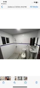 een badkamer met een toilet en een wastafel bij AO EO little wooden house honeymoon suite in Santiago de los Caballeros