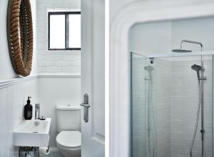 a white bathroom with a toilet and a shower at Vermont House - Daylesford Macedon Region in Elphinstone +40 photos