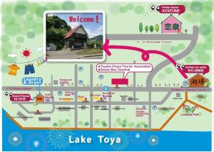 un mapa de la ubicación del lago Toxia en Guest house HiDE, en Lago Toya