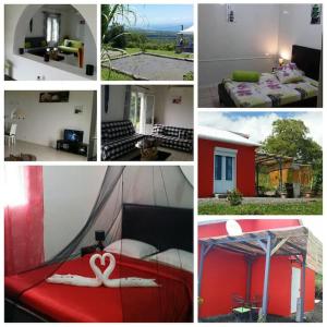a collage of pictures of a room with a bed at Location Villa pleine Nature Domaine des Radiers in Sainte-Rose