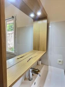 ein Bad mit einem Waschbecken und einem Spiegel in der Unterkunft ''Mon brin de Lavande'' By Miss.K Conciergerie in Auriol
