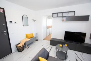a living room with a couch and a tv at Apartmani Kac in Karlovac
