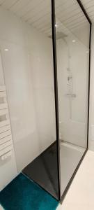 a shower with a glass door in a bathroom at Le Cosyhome Michelais I SPA extérieur & Netflix in Saint-Michel-le-Cloucq