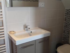 a bathroom with a sink and a mirror at Les Gites de Kerdurod in Guidel