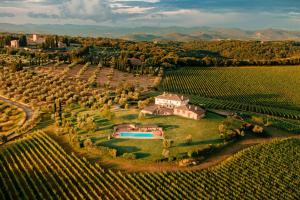 an aerial view of a house in a vineyard at Agriturismo Podere Fornacino in Castelnuovo Berardenga