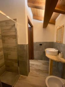 a bathroom with a shower and a sink and a toilet at Home Cervino Apartments in Antey-Saint-André