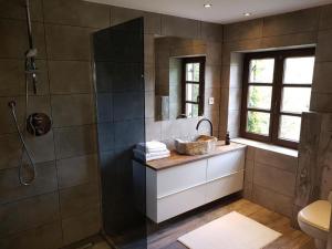 a bathroom with a sink and a shower at Forester in Malmedy